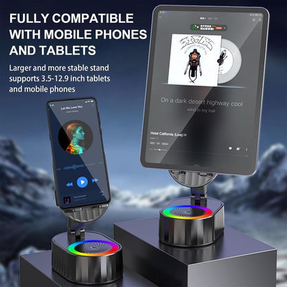 5‑in‑1 Induction Speaker with Phone Stand – Wireless Bluetooth Audio + Colorful LED Light (Black)
