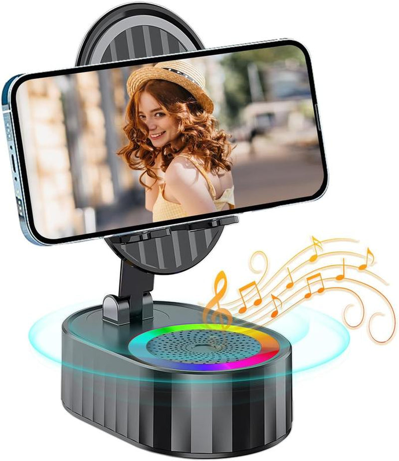 5‑in‑1 Induction Speaker with Phone Stand – Wireless Bluetooth Audio + Colorful LED Light (Black)