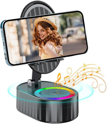 5‑in‑1 Induction Speaker with Phone Stand – Wireless Bluetooth Audio + Colorful LED Light (Black)