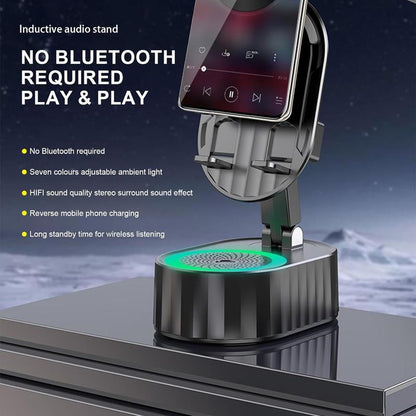 5‑in‑1 Induction Speaker with Phone Stand – Wireless Bluetooth Audio + Colorful LED Light (Black)