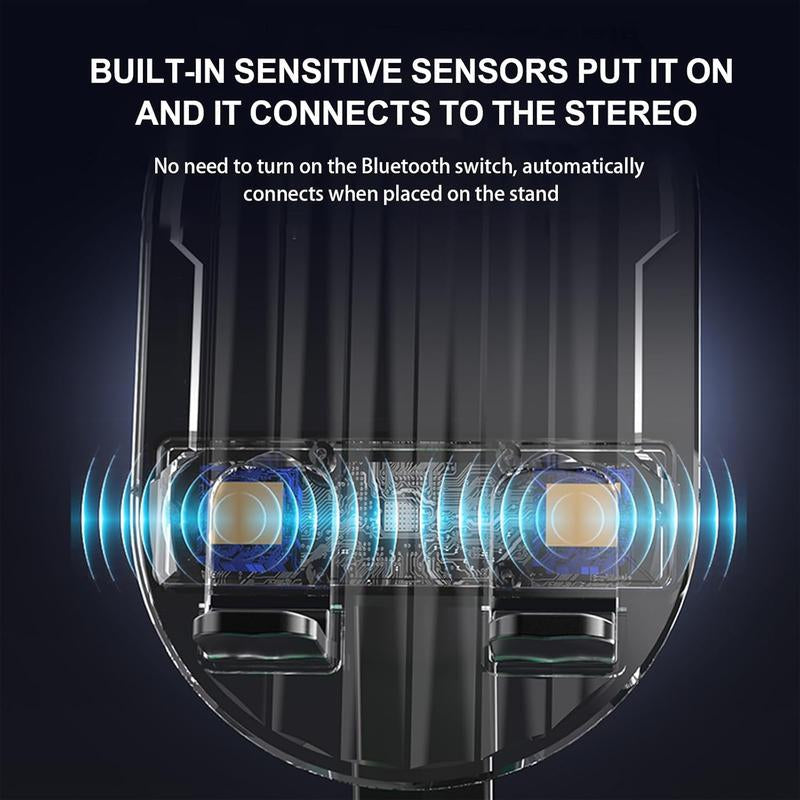 5‑in‑1 Induction Speaker with Phone Stand – Wireless Bluetooth Audio + Colorful LED Light (Black)