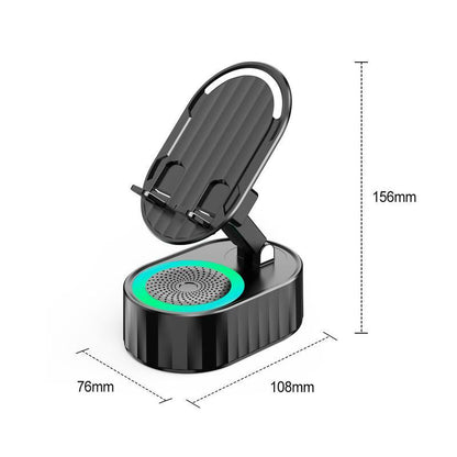 5‑in‑1 Induction Speaker with Phone Stand – Wireless Bluetooth Audio + Colorful LED Light (Black)